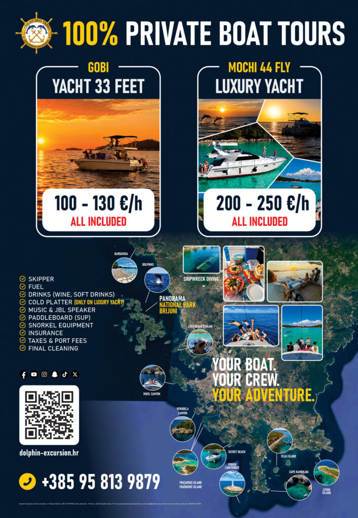 Dolphin Excursion private boat tour in Pula and Brijuni