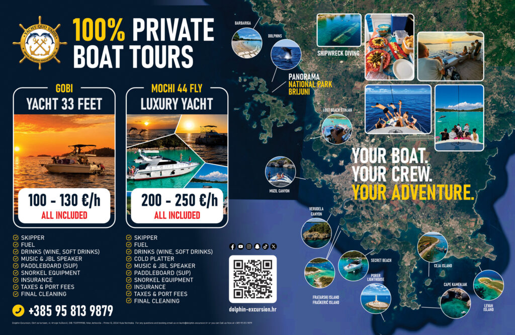 Private yacht charter in Pula with Dolphin Excursion